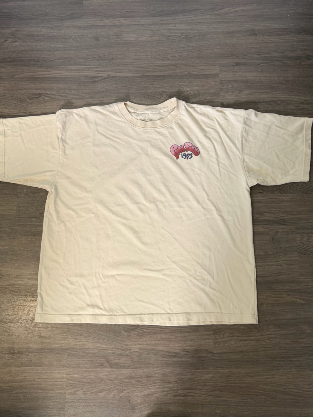 Pink Floyd 1973 Cream Tee with Spellout Graphic Logo Dark Side of the Moon